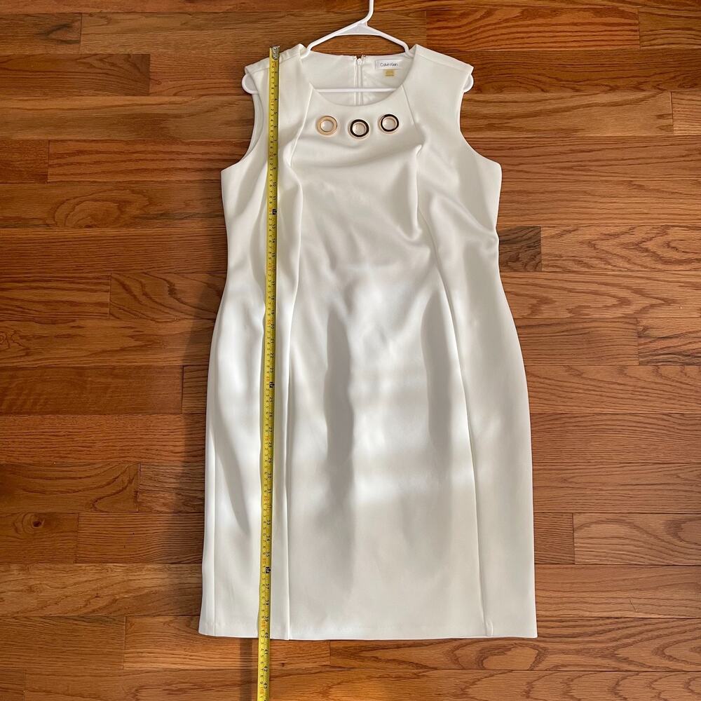 Calvin Klein Womens 14W Sheath Dress White Sleeveless Midi Workwear Classic - Picture 10 of 11